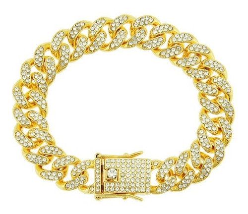 Pulsera Cubana Simil Diamantes Oro Plata Strass Iced Out