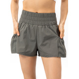 Shorts Deportivos Mujer 2-en-1 Con Bolsillos.cintura Ancha