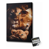 Quadro Gigante Leão Familia Filhote Em Canvas 150x100cm