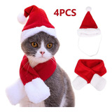 Traje De Navidad Gorro De Papá Noel Gato Con Bufanda 4 Pieza