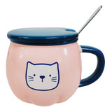 Taza De Gato Mug Con Tapa Y Cuchara  Kawaii Cute Cat