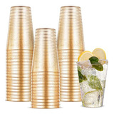 50 Copas De Plástico Dorado, 14oz, Elegantes Y Desechables P