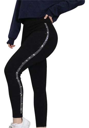 Pantalones De Mujer Acolchados Negro Leggings Elásticos Slim