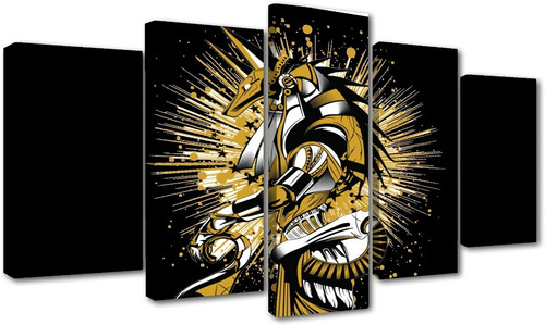 5 Cuadros Anubis Dios Negro Y Dorado Antiguo Hogar 150x84cm