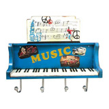 Móvel De Parede Piano Azul Com Ganchos  26x101x26cm