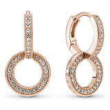 Aretes Pandora Doble Resplandeciente Recubrimiento Oro Rosa