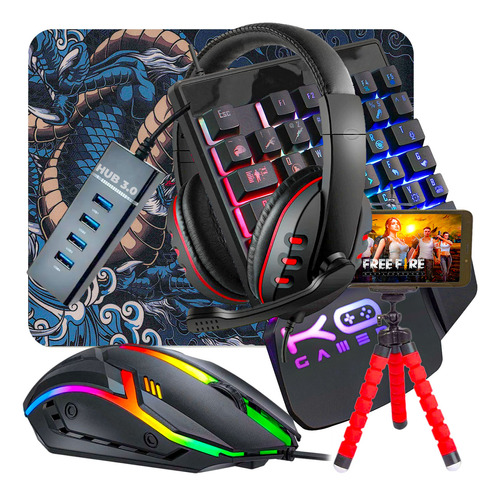 Kit Mobilador Gamer Headset Completo Teclado Mouse 1600dpi