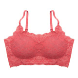 Lili Pink Top Con Encaje Corte Laser Mj109-052 Top Copa Rojo