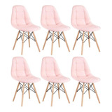 6 Cadeiras Estofada Botão Eames Botonê Capitonê Cores   Cor Do Assento Rosa