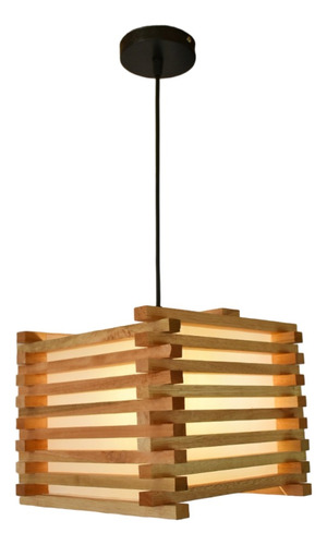 Lampara De Techo Led Colgante Diseño Nordico Madera Cuadrado