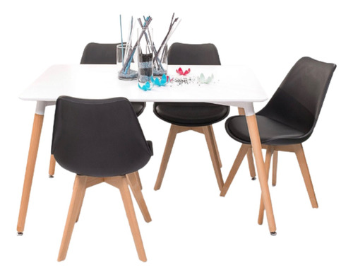 Combo Mesa Eames 120 + 4 Silla Tulip Tapizada - Alto Impacto