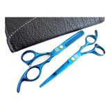 Kit Tijeras Azul Peluquería 6 PuLG. Corte + Pulir + Estuche