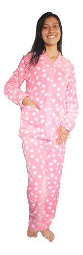 Pijama Para Dama Rosa Termica Abierta Con Botones Ybolsillos