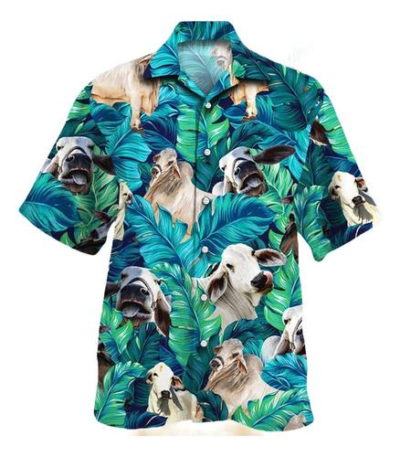 Hjb Camisa Hawaiana Amantes Del Ganado Brahman Verde Vaca