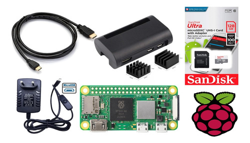 Kit Raspberry Pi Zero 2w 2 W, Sd 128gb, Fonte,case,cabo,diss