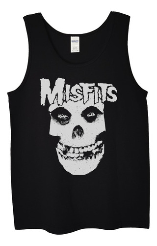 Polera Musculosa Misfits Calavera Logo Blan Punk Abominatron