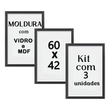 Moldura 42x60 A2 Kit 3 Quadros C/vidro Mad. Laqueada