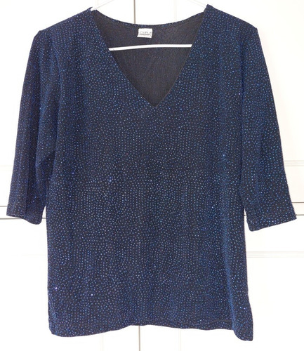 Remera Blusa Remeron Top Mujer Azul Brillos Talle M-l Fiesta