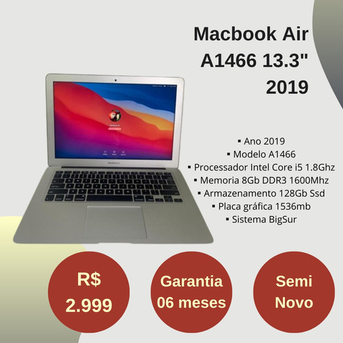 Macbook Air A1466 13.3 , Intel Core I5 8gb 128gb Ssd 2019
