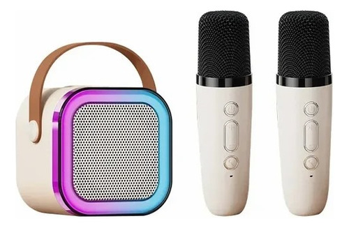 Caixa De Som Com 2 Microfone Karaokê Sem Fio Bluetooth Led 