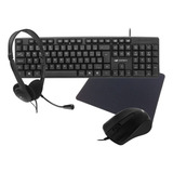 Kit Teclado Mouse Mousepad Headset Home Office Pc Notebook