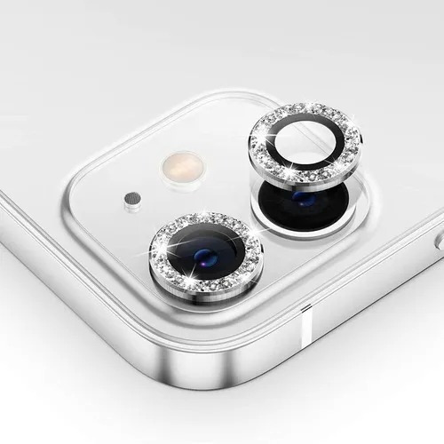 Película Câmera Strass Brilho Prata Compativel Com iPhone XR
