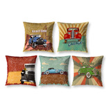 Kit 5 Capas De Almofada 40cm Carro Retro Vintage Zíper Cama