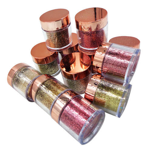 12un Potinhos Glitter Flocado Com Pó Para Decoração De Unhas Cor Hs-616