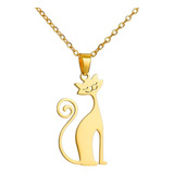 Colar Corrente Feminina Pingente Gato Judito Banho Ouro 18k