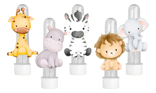 10 Tubetes + Aplique 3d Tema Safari Baby