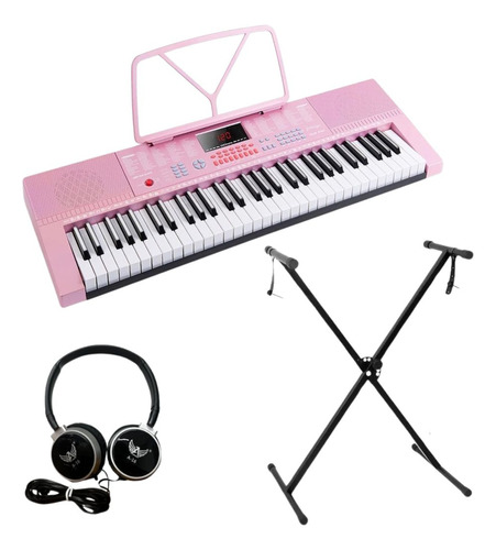 Kit Teclado Piano Musical 61 Teclas M-t3280+suporte Mxt+fone