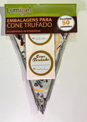 50 Embalagem P/ Cone Trufado Brigadeiro 15x10cm C/ Etiquetas