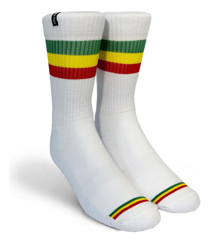 Meia Norden Listrada Reggae Branco Rasta Academia Skate Bike