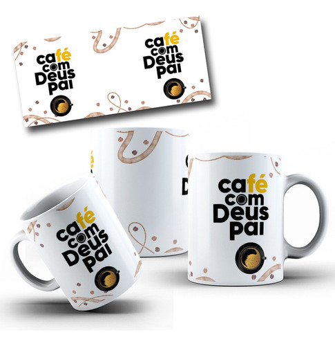 Caneca Café Com Deus Pai - Porcelana 325ml