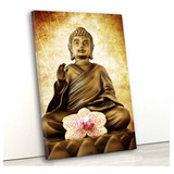 Tela Canvas Vertical 70x45 Buda Com Fundo Dourado