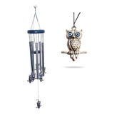 Wind Chime Buho Owl 5 Tubos Metal Campana Viento Ojo Turco