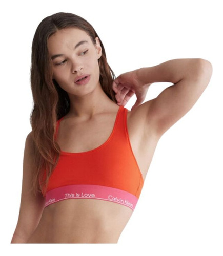 Calvin Klein Bralette Naranja Neon Con Logo Talla S Original