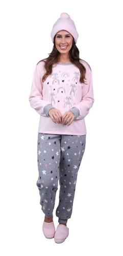 Pijama Moletom Flanelado Blusa Manga Longa E Calça De Frio