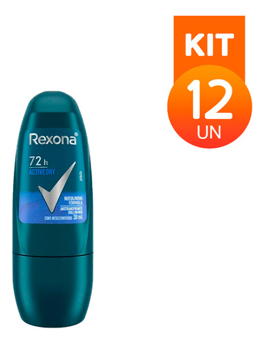 Kit Com 12 Desodorante Roll On Rexona Active Dry 72h Men