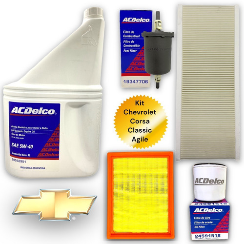 Kit Service 4 Filtros Corsa Classic + 4l Aceite Acdelco 5w40