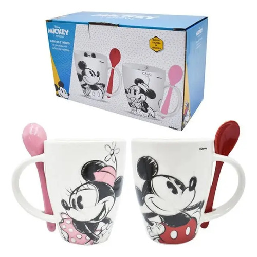 Juego De Dos Tazas Con Cuchara De Porcelana Mickey Mouse