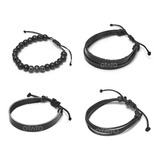 Pulsera Hombre Cuero Set 4 En 1 Pulseras De Cuero Hombre