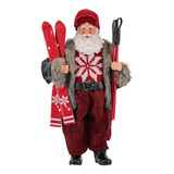 Boneco Papai Noel 27cm Resina Esquiador Vermelho Decoracao