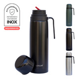 Garrafa Térmica Água Café Chá 1 Litro 100% Inox Não Quebra 36h Frio E 20h Quente Cor Preto Fosco - Luxlar