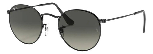 Gafas De Sol Ray-ban Round Oval Flat Lenses Large, Diseño Lisa, Color Negro Con Marco De Metal Color Polished Black, Lente Grey De Cristal Degradada, Varilla Polished Black De Metal - Rb3447n