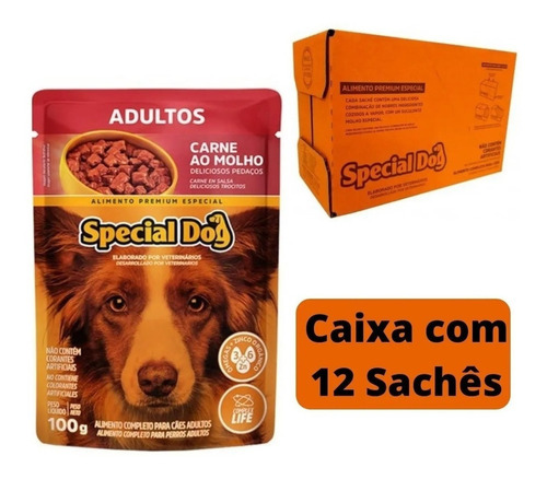 Caixa C/12 Un Ração Special Dog Adulto Carne Sachê 100g