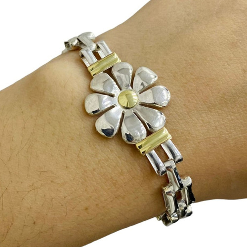 Pulsera Plata Oro Flor Grande Mujer Regalo 