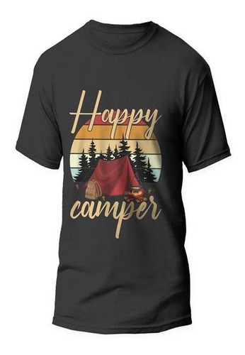 Camiseta Barraca Happy Camper Preta 100% Algodão
