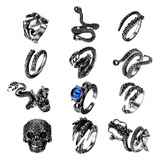 12 Uds Anillos Punk Vintage Pulpo Dragón Serpiente Ani...