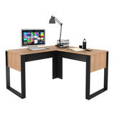 Mesa Em L 136x136cm Tecnomobili Amêndoa/preto - Me4181